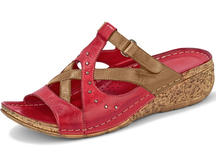 Komfortschuhe - Gemini Pantolette mit Nietenzier, in Größe 036 bis 042, in Farbe GRANATROT-COGNAC Ansicht 1