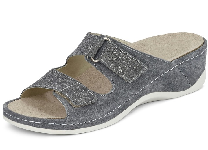 Komfortschuhe - Mubb, bequeme Damen-Pantoletten, Weite H, mit herausnehmbarem Fußbett, in Größe 036 bis 042, in Farbe JEANSBLAU Ansicht 3