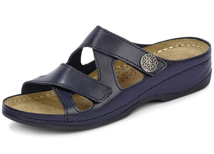 Komfortschuhe - ELENA EDEN, bequeme Damen-Pantoletten, Weite G, mit Klettverschluss, in Größe 036 bis 042, in Farbe MARINE Ansicht 1