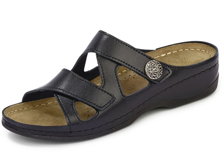 Komfortschuhe - ELENA EDEN, bequeme Damen-Pantoletten, Weite G, mit Klettverschluss, in Größe 036 bis 042, in Farbe MARINE Ansicht 8