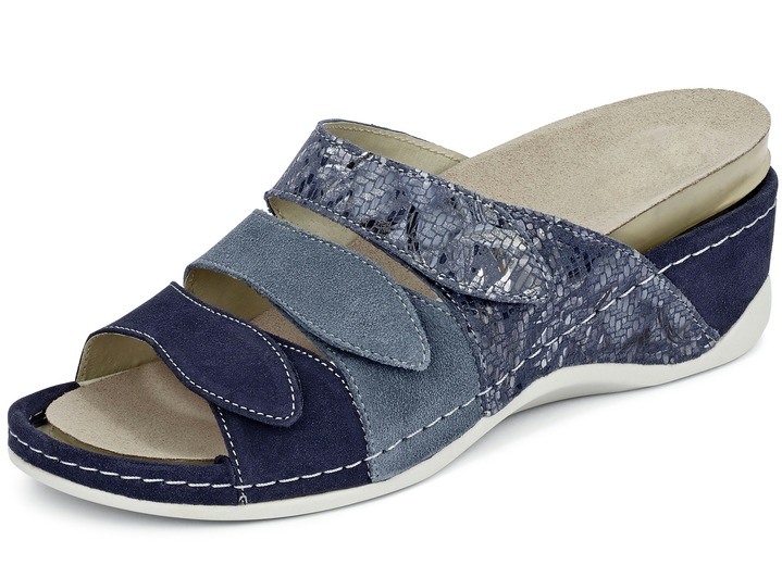 Komfortschuhe - Mubb, bequeme Damen-Pantoletten, Weite H, mit herausnehmbarem Fußbett, in Größe 036 bis 042, in Farbe GRAU Ansicht 4