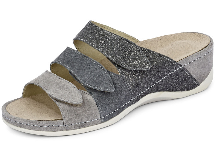 Komfortschuhe - Mubb, bequeme Damen-Pantoletten, Weite H, mit herausnehmbarem Fußbett, in Größe 036 bis 042, in Farbe GRAU Ansicht 1