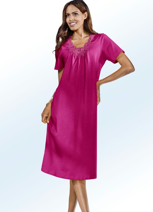 Nachthemden - Zweierpack Nachthemden, Stickereispitze und Raffungen im Vorderteil, in Größe 038 bis 060, in Farbe PINK/ROYALBLAU Ansicht 2