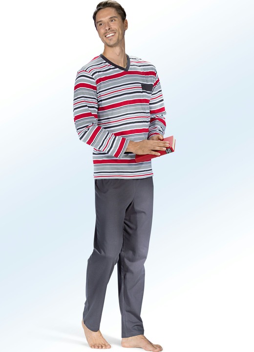 Nachtwäsche - Zweierpack Schlafanzüge mit V-Ausschnitt und Brusttasche Ansicht 2 Nachtwäsche - Zweierpack Schlafanzüge mit V-Ausschnitt und Brusttasche, in Größe 046 bis 062, in Farbe SORTIERT Ansicht 2