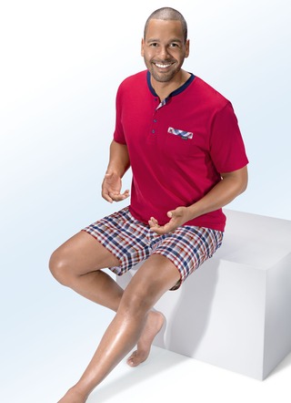 Shorty mit Knopfleiste, Brusttasche und Karodessin