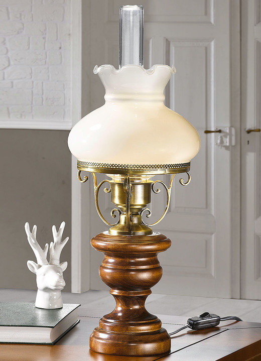 Lampen & Leuchten - Tischleuchte aus messingbeschichtetem Eisen und Holz , in Farbe NUSSBAUM