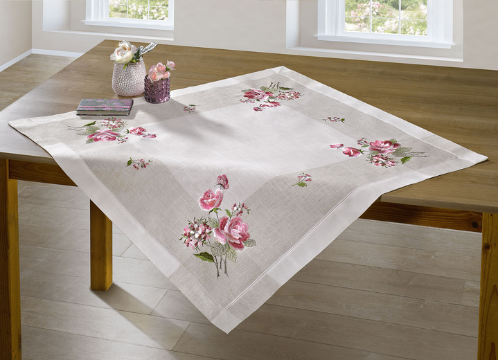 Tischdecken - Tisch- und Raumdekoation mit hinreißendem Rosen-Dessin, in Größe 101 (Deckchen, 35/ 50 cm) bis 404 (Kissenbezug, 40/ 40 cm), in Farbe SEKT-BUNT Ansicht 2