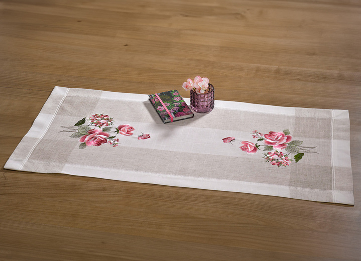 Tischdecken - Tisch- und Raumdekoation mit hinreißendem Rosen-Dessin, in Größe 101 (Deckchen, 35/ 50 cm) bis 404 (Kissenbezug, 40/ 40 cm), in Farbe SEKT-BUNT Ansicht 4