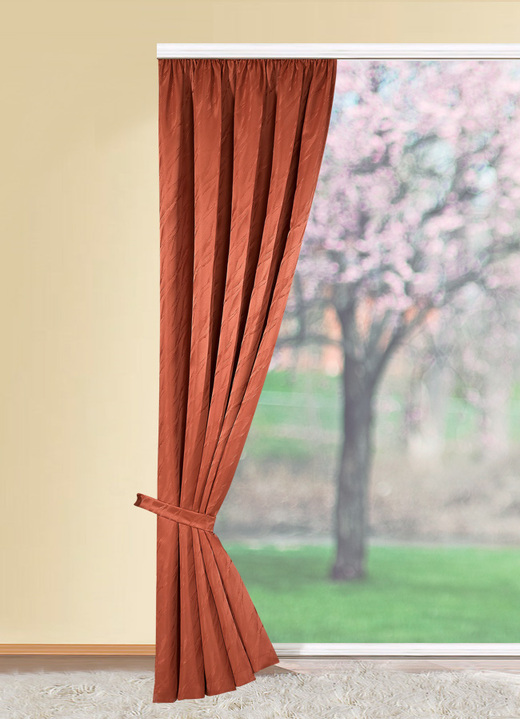 - Übergardine mit Universalschienenband, in Größe 358 (H145xB140 cm) bis 899 (2er-Pack Raffhalter, 70 cm), in Farbe TERRA Ansicht 1