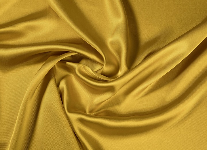 - Übergardinen-Garnitur aus leicht glänzendem und weich fallendem Satin-Dekostoff, in Größe 366 (150x145 cm) bis 899 (2er-Pack Raffhalter, 70 cm), in Farbe GOLD
