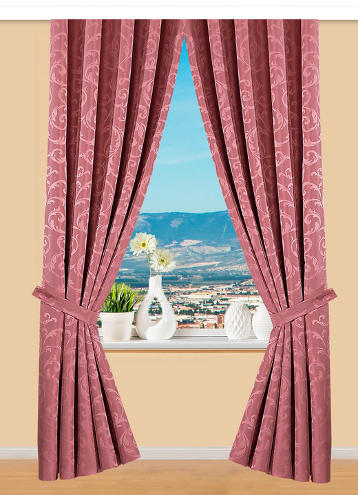 Klassisch - Hochwertige Jacquard Übergardinen-Garnitur, in Größe 365 (H145xB130 cm) bis 899 (2er-Pack Raffhalter, 70 cm), in Farbe BEIGE Ansicht 4