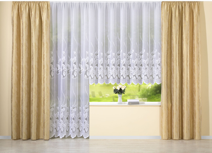 Klassisch - Blumenfenster-Store mit gebogtem Abschluss Ansicht 3 Klassisch - Blumenfenster-Store mit gebogtem Abschluss, in Größe 136 (H120xB250 cm) bis 174 (H160xB500 cm), in Farbe WEISS Ansicht 3