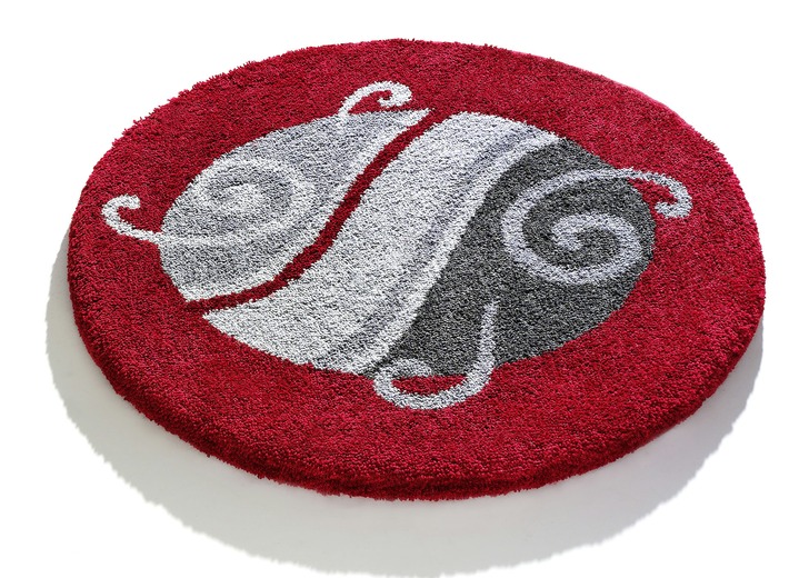 Badgarnituren - Badgarnitur mit 20 mm Florhöhe von Grund Ansicht 4 Badgarnituren - Badgarnitur mit 20 mm Florhöhe von Grund, in Größe 100 (Vorleger halbrund, 50/ 80 cm) bis 112 (WC-Deckelbezug, 47/ 50 cm), in Farbe ROT-GRAU Ansicht 4
