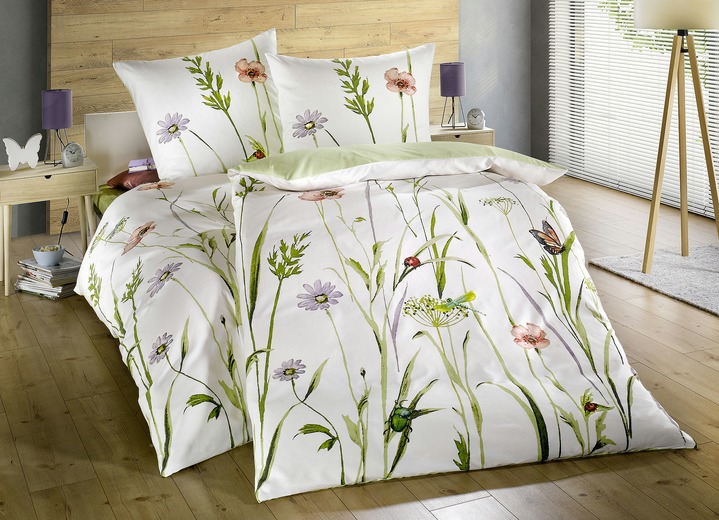 - Mako-Satin Bettwäsche-Garnitur mit Reißverschluss, in Größe 112 (80x80 cm + 135x200 cm) bis 115 (80/80 cm + 155/220 cm), in Farbe GRÜN Ansicht 2