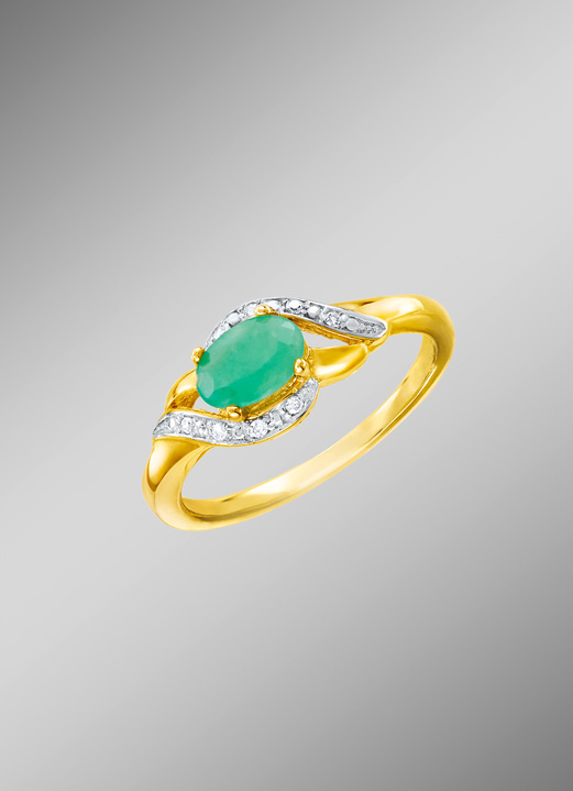 mit Edelsteinen - Damenring mit Smaragd und Diamanten, in Größe 160 bis 220, in Farbe