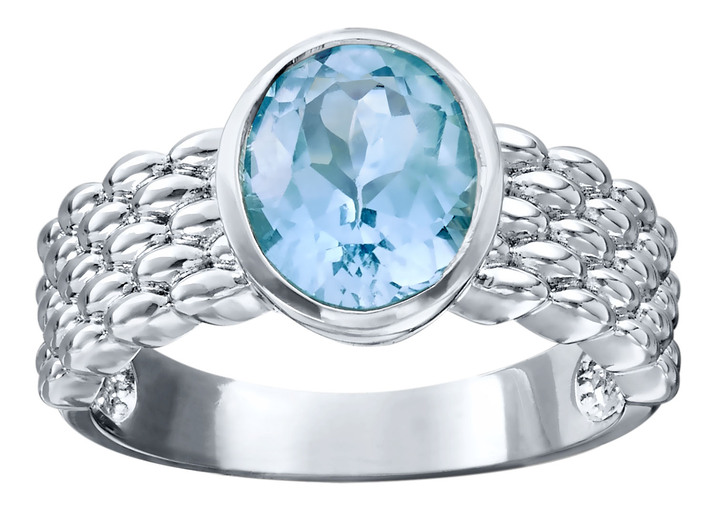 Ringe - Damenring mit Blautopas und Ringschiene mit Struktur, in Größe 160 bis 220, in Farbe  Ansicht 2