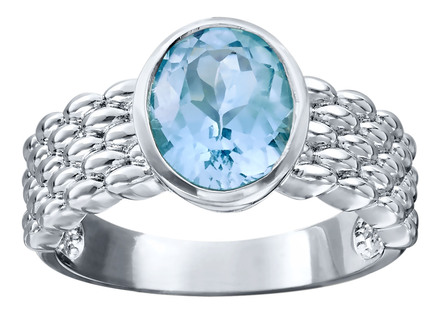 Ringe - Damenring mit Blautopas und Ringschiene mit Struktur, in Größe 160 bis 220, in Farbe