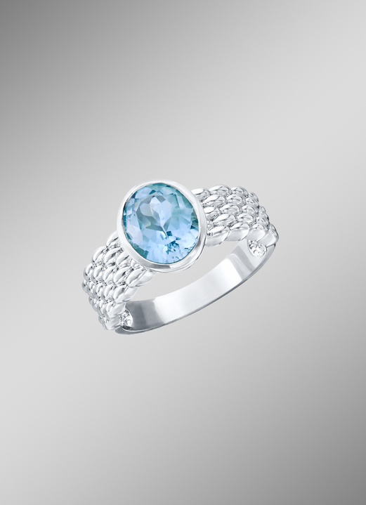 Ringe - Damenring mit Blautopas und Ringschiene mit Struktur, in Größe 160 bis 220, in Farbe