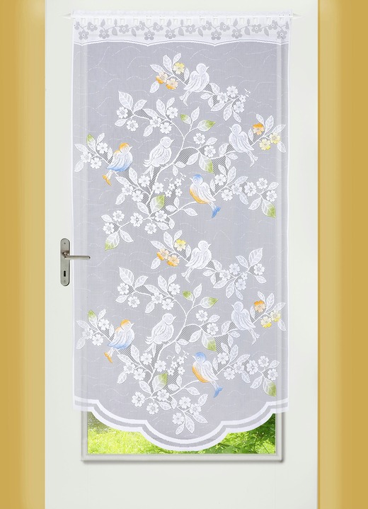 Romantisch - Fenster- und Türbehang Vögelchen, verschiedene Farben Ansicht 2 Romantisch - Fenster- und Türbehang Vögelchen, verschiedene Farben, in Größe 309 (2xH 80xB40 cm) bis 349 (H180xB90 cm), in Farbe COLORIERT Ansicht 2