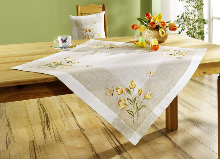 Tischdecken - Tisch- und Raumdekoration mit Tulpen und Schmetterlinge, in Größe 102 (Läufer, 40/ 85 cm) bis 404 (Kissenbezug, 40/ 40 cm), in Farbe SEKT Ansicht 2