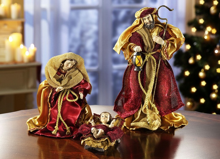 Weihnachten - Heilige Familie, 3-teilig, in Farbe ROT-GOLD