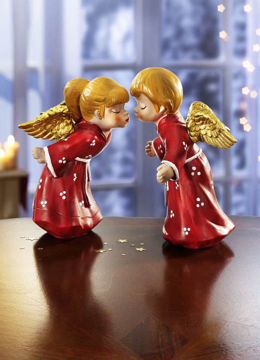Weihnachtliche Dekorationen - Engel, 2er-Set aus Polyresin, in Farbe ROT Ansicht 1