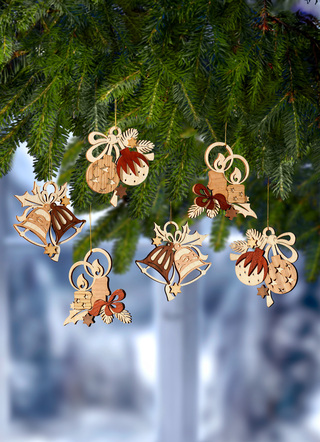 Aus dem Erzgebirge - Baumbehang aus Holz, 6er-Set, in Farbe NATUR-BRAUN