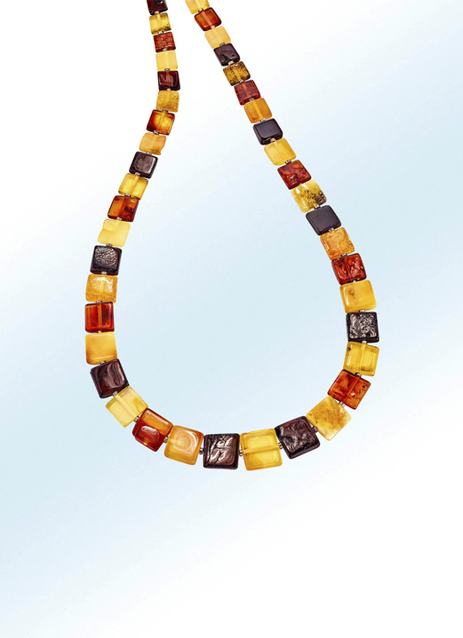 Halsketten & Armbänder - Tolle Halskette mit echten bunten Bernstein-Quadraten, in Farbe