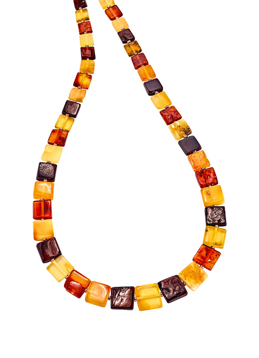 Halsketten & Armbänder - Tolle Halskette mit echten bunten Bernstein-Quadraten, in Farbe  Ansicht 2
