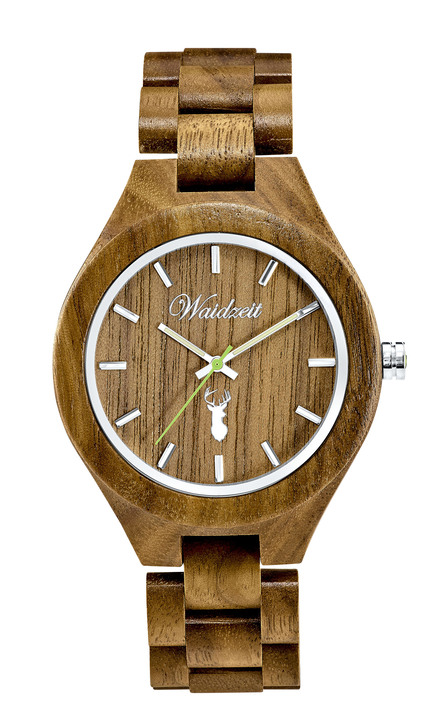 Quartzuhren - Herrenuhr der Marke Waidzeit, komplett gefertigt aus naturbelassenem Walnussholz Ansicht 2 Quartzuhren - Herrenuhr der Marke Waidzeit, komplett gefertigt aus naturbelassenem Walnussholz, in Farbe  Ansicht 2