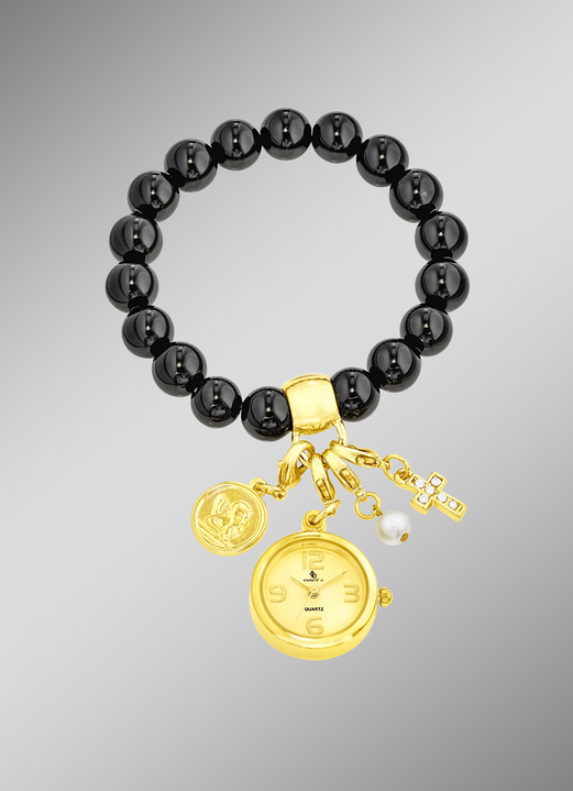 Damen-Modeschmuck - Edelstein-Armband mit Charms, in Farbe , in Ausführung Echt Onyx Ansicht 1