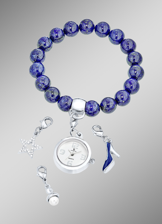 Damen-Modeschmuck - Edelstein-Armband mit Charms, in Farbe , in Ausführung ECHT LAPISLAZULI Ansicht 1