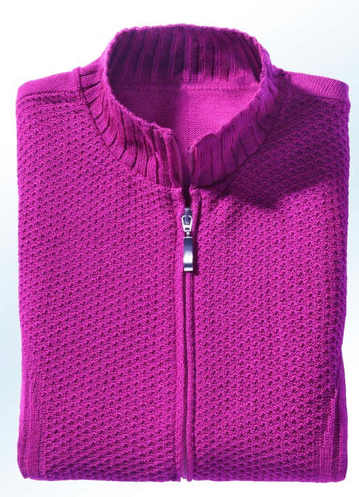 Damenmode - Strickweste in 2 Farben  mit durchgehendem Reißverschluss, in Größe 036 bis 052, in Farbe FUCHSIA