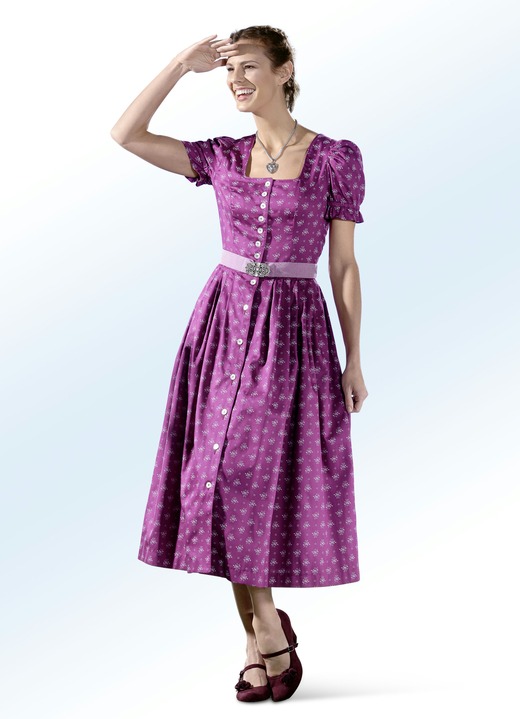 Damenmode - Landhauskleid mit Schmuckknopfleiste, in Größe 018 bis 050, in Farbe BEERE-ROSÉ