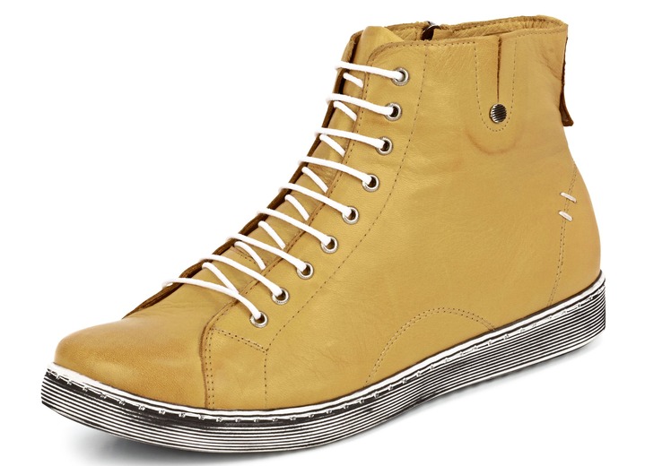 Topaktuelle Schnür Stiefelette in 3 Farben mit herausnehmbarer Lederdecksohle Topaktuelle Schnür Stiefelette in 3 Farben mit herausnehmbarer Lederdecksohle