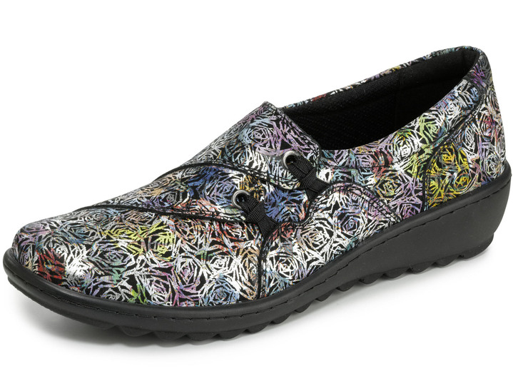 Komfortschuhe - Gemini Slipper aus Rind-Nappaleder, in Größe 036 bis 042, in Farbe SCHWARZ-BUNT Ansicht 1