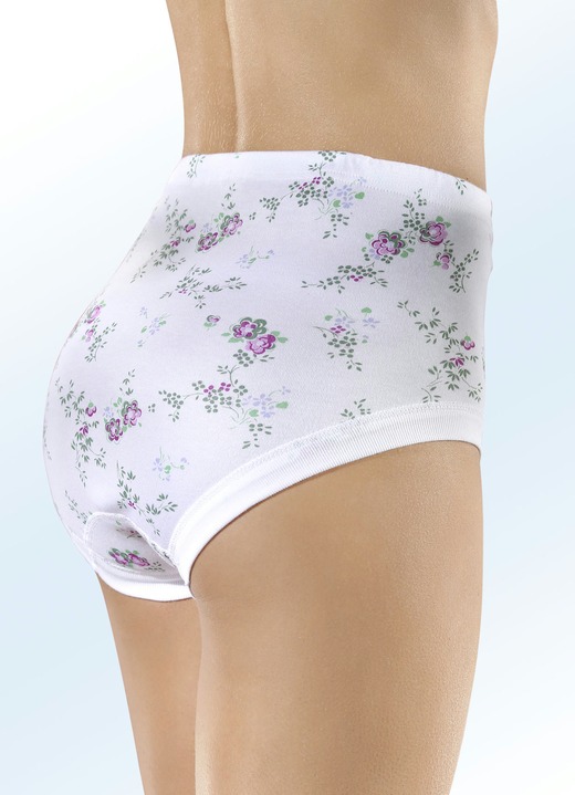 Mode - Fünferpack Slips mit auswechselbarem Gummizug, in Größe 040 bis 060, in Farbe WEISS-BUNT BEDRUCKT Ansicht 2