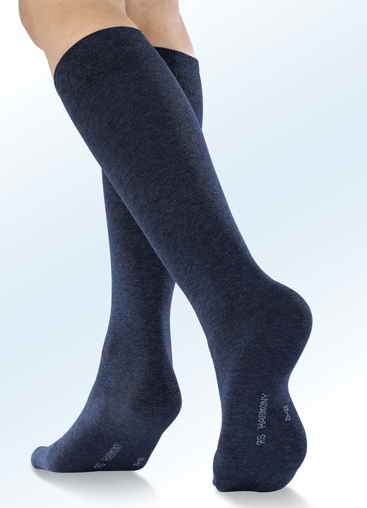 Strümpfe - Sechserpack Kniestrümpfe mit Komfortbund, in Größe 1 (Schuhgr. 35-38) bis 3 (Schuhgr. 43-46), in Farbe 2X JEANSBLAU MELIERT, 2X INDIGOBLAU MELIERT, 2X NACHTBLAU Ansicht 5