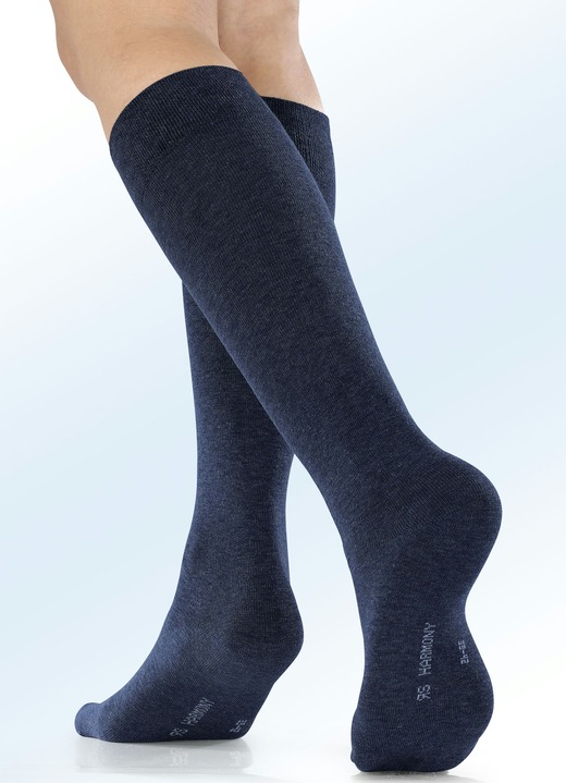 Strümpfe - Sechserpack Kniestrümpfe mit Komfortbund, in Größe 1 (Schuhgr. 35-38) bis 3 (Schuhgr. 43-46), in Farbe 2X JEANSBLAU MELIERT, 2X INDIGOBLAU MELIERT, 2X NACHTBLAU Ansicht 2