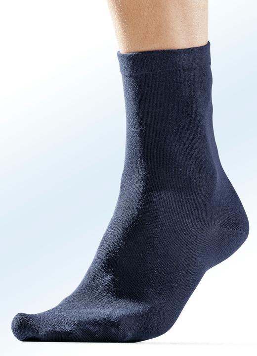 Unterwäsche - Sechserpack Socken mit druckfreiem Softrand, uni und meliert, in Größe Gr: 1 (Schuhgröße 39-42) bis Gr: 2 (Schuhgröße 43-46), in Farbe 2X MARINE, 2X ANTHRAZIT MELIERT, 2X SCHWARZ Ansicht 1
