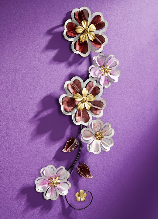 Metall-Wandbilder - Wanddekoration aus Metall mit opulenten Blüten, in Farbe ROSA