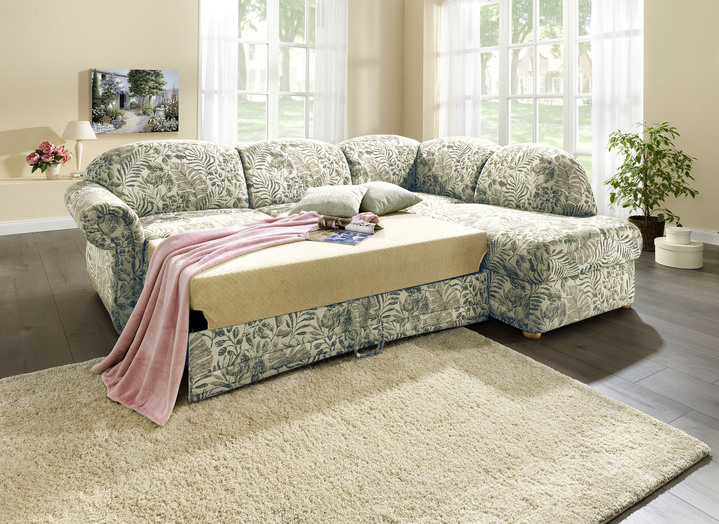 Funktions-Polstermöbel - Polsterecke mit Bettfunktion, Bettkasten und 2 Kissen, in Farbe GRÜN Ansicht 2