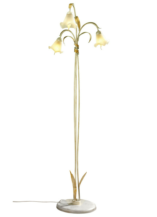 Lampen & Leuchten - Stehleuchte, 3-flammig, mit blütenförmigen Lampenschirmen, in Farbe CREME-GOLD