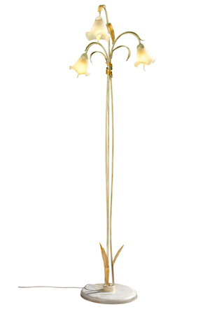 Stehleuchte, 3-flammig, mit blütenförmigen Lampenschirmen