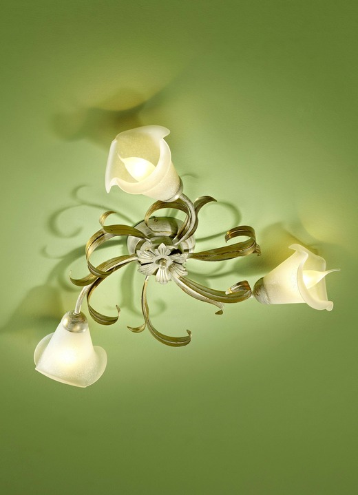 - Deckenleuchte mit blütenförmigen Lampenschirmen, in Farbe CREME-GOLD