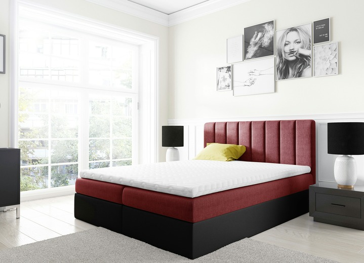 Betten - Boxspringbett mit Topper, in Farbe SCHWARZ-ROT