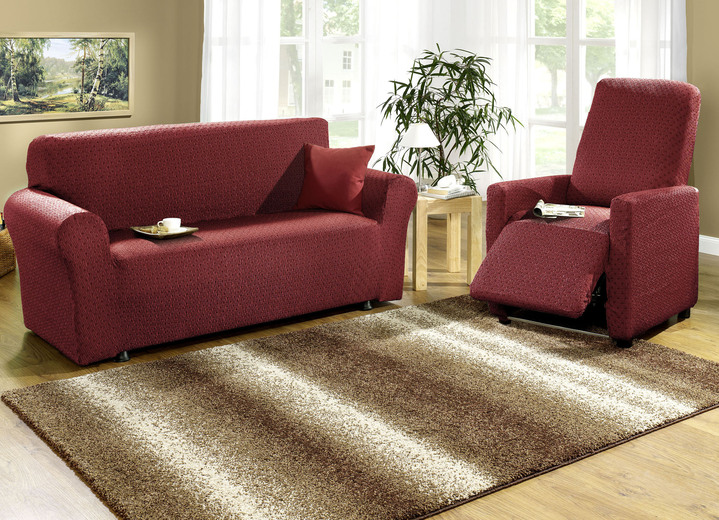 Sessel- & Sofaüberwürfe - Stretchbezüge mit schöner Strukturierung, in Größe 101 (Sesselbezug) bis 115 (Stuhlbezüge, 4er-Set), in Farbe ZIEGELROT Ansicht 30