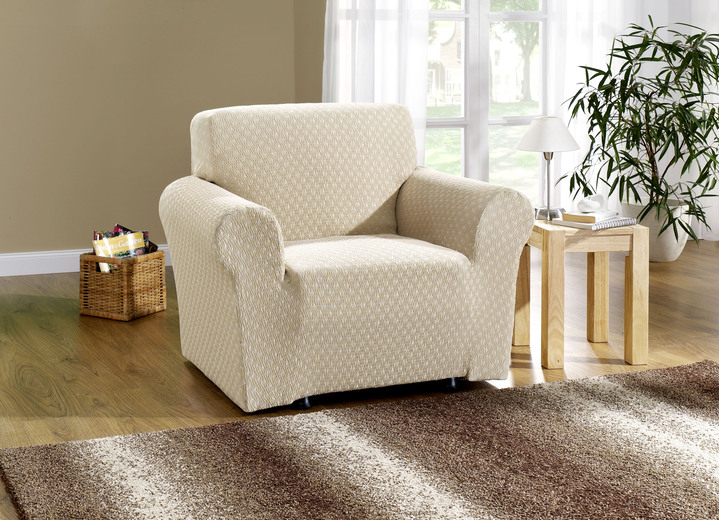 Sessel- & Sofaüberwürfe - Stretchbezüge mit schöner Strukturierung, in Größe 101 (Sesselbezug) bis 115 (Stuhlbezüge, 4er-Set), in Farbe ZIEGELROT Ansicht 3