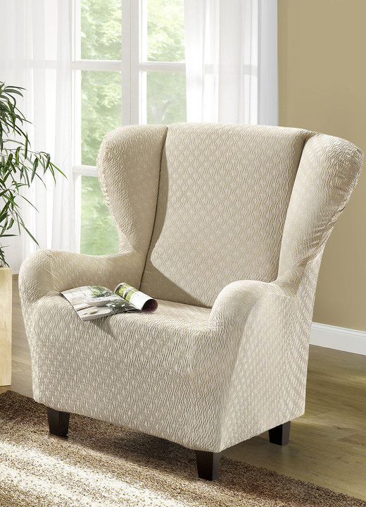 Sessel- & Sofaüberwürfe - Stretchbezüge mit schöner Strukturierung, in Größe 101 (Sesselbezug) bis 115 (Stuhlbezüge, 4er-Set), in Farbe ZIEGELROT Ansicht 7