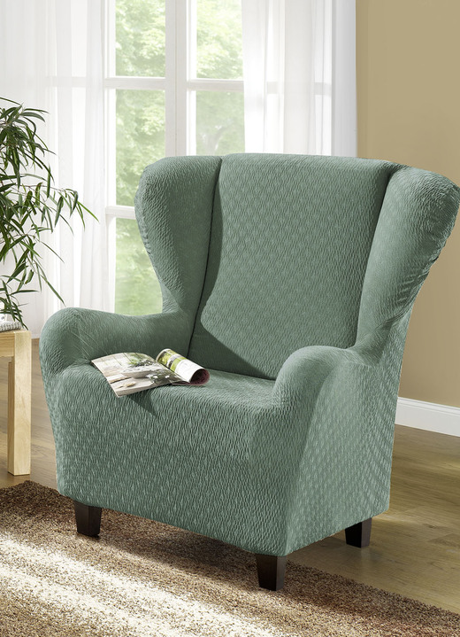 Sessel- & Sofaüberwürfe - Stretchbezüge mit schöner Strukturierung, in Größe 101 (Sesselbezug) bis 115 (Stuhlbezüge, 4er-Set), in Farbe ZIEGELROT Ansicht 6